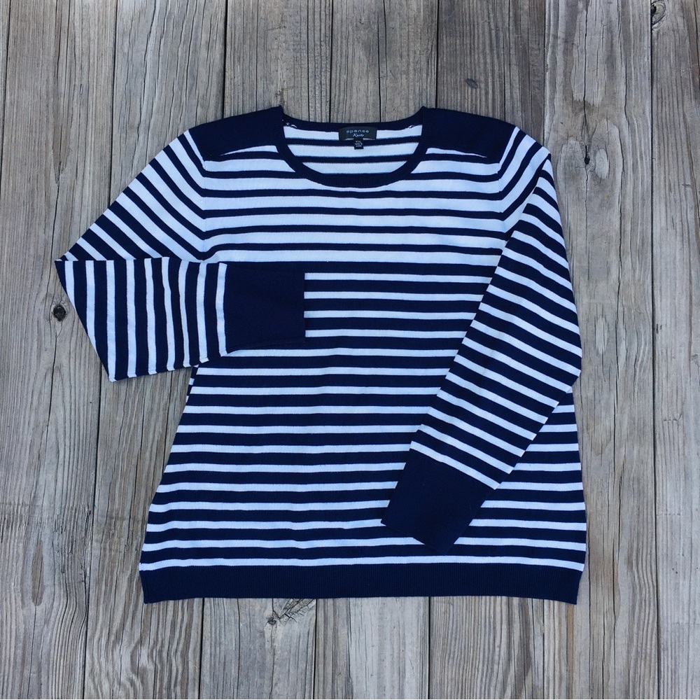 SPENSE Knits XXL Blue White Striped Sweater EXCELLENT 1655